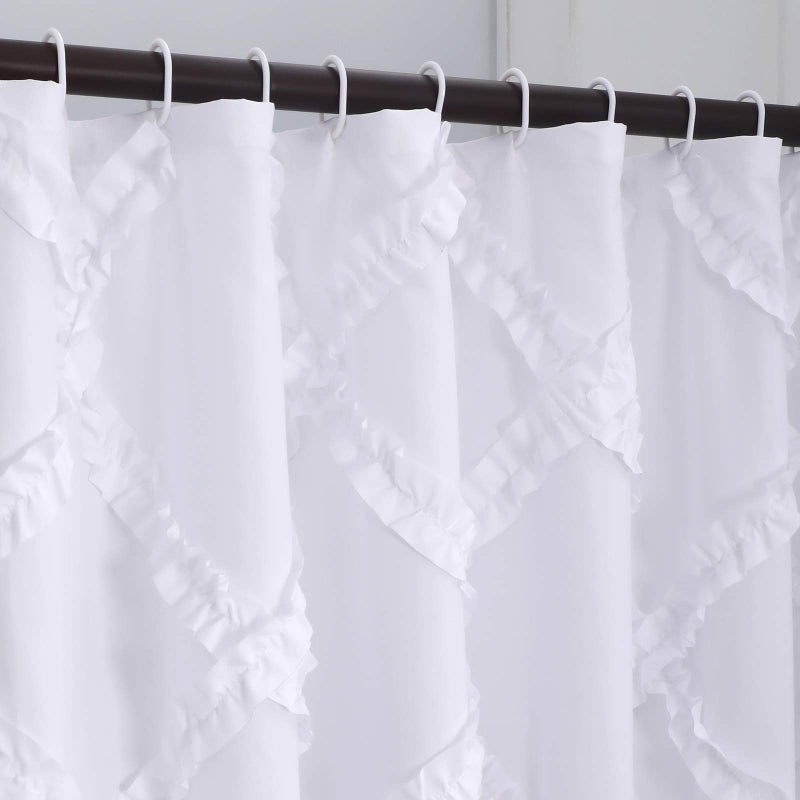 GARSTYLE White Ruffle Diamond Fabric Shower Curtain for Bathroom | Farmhouse Rustic Style 72â€™â€™x72â€™â€™ - Image 3
